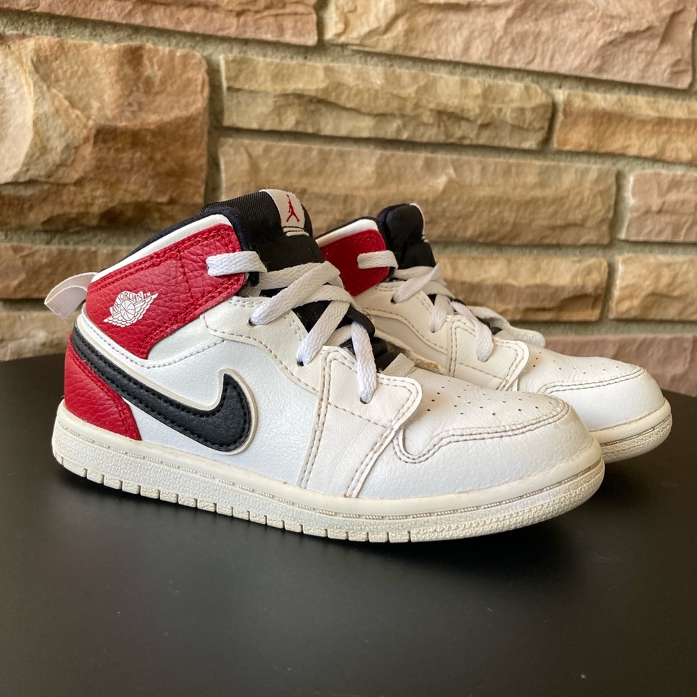 Jordan Kids White Black Red Mid-Top Sneakers